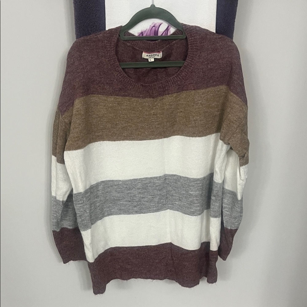 Striped Sweater in Burgundy, Brown, and Gray